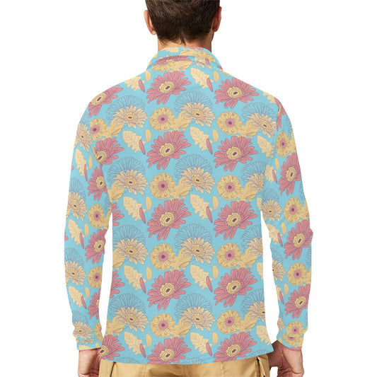 Gerberas Pattern Print Design GB04 Long Sleeve Polo Shirt For Men's