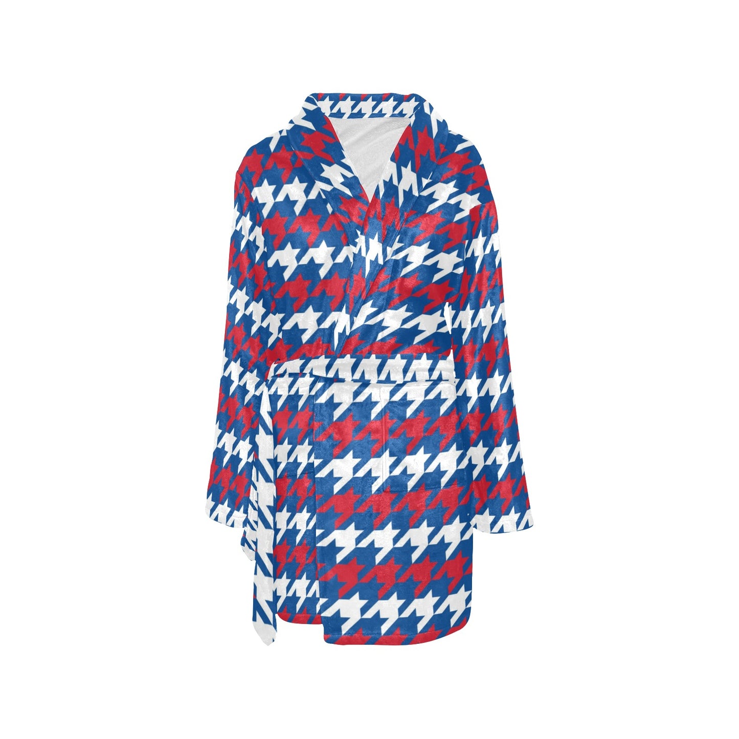 Patriotic Houndstooth Pattern Print Design A02 Women's Fleece Robe