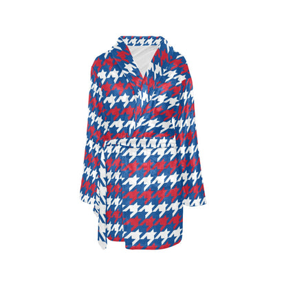 Patriotic Houndstooth Pattern Print Design A02 Women's Fleece Robe