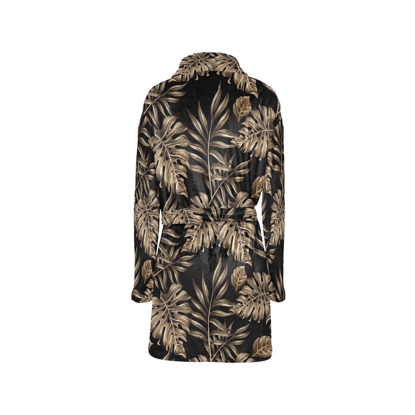 Brown Tropical Palm Leaves Women's Fleece Robe