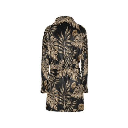 Brown Tropical Palm Leaves Women's Fleece Robe