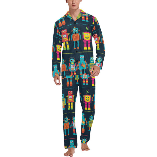 Robot Pattern Print Design A01 Men's Long Pajama Set