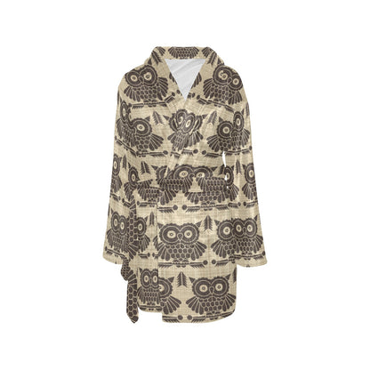 Owl Pattern Print Design A01 Women's Fleece Robe