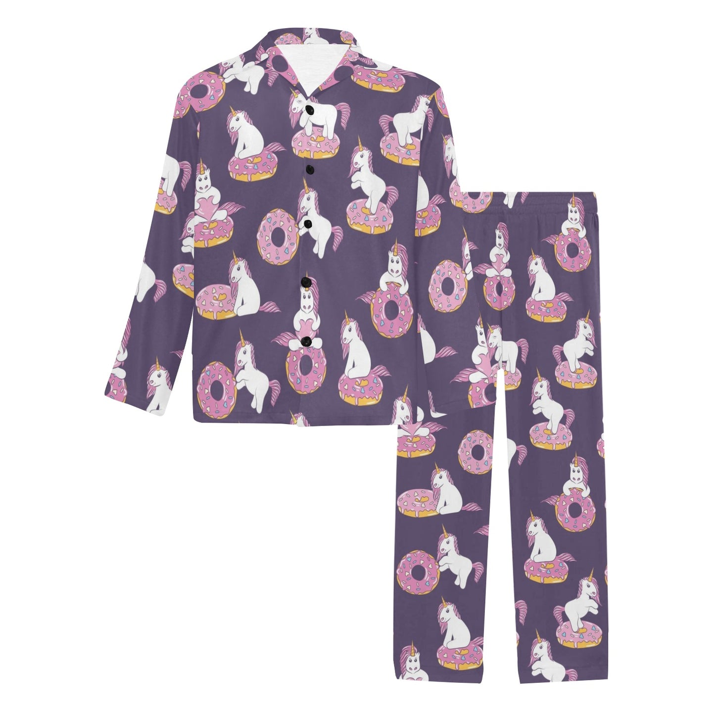 Donut Unicorn Pattern Print Design DN011 Men's Long Pajama Set