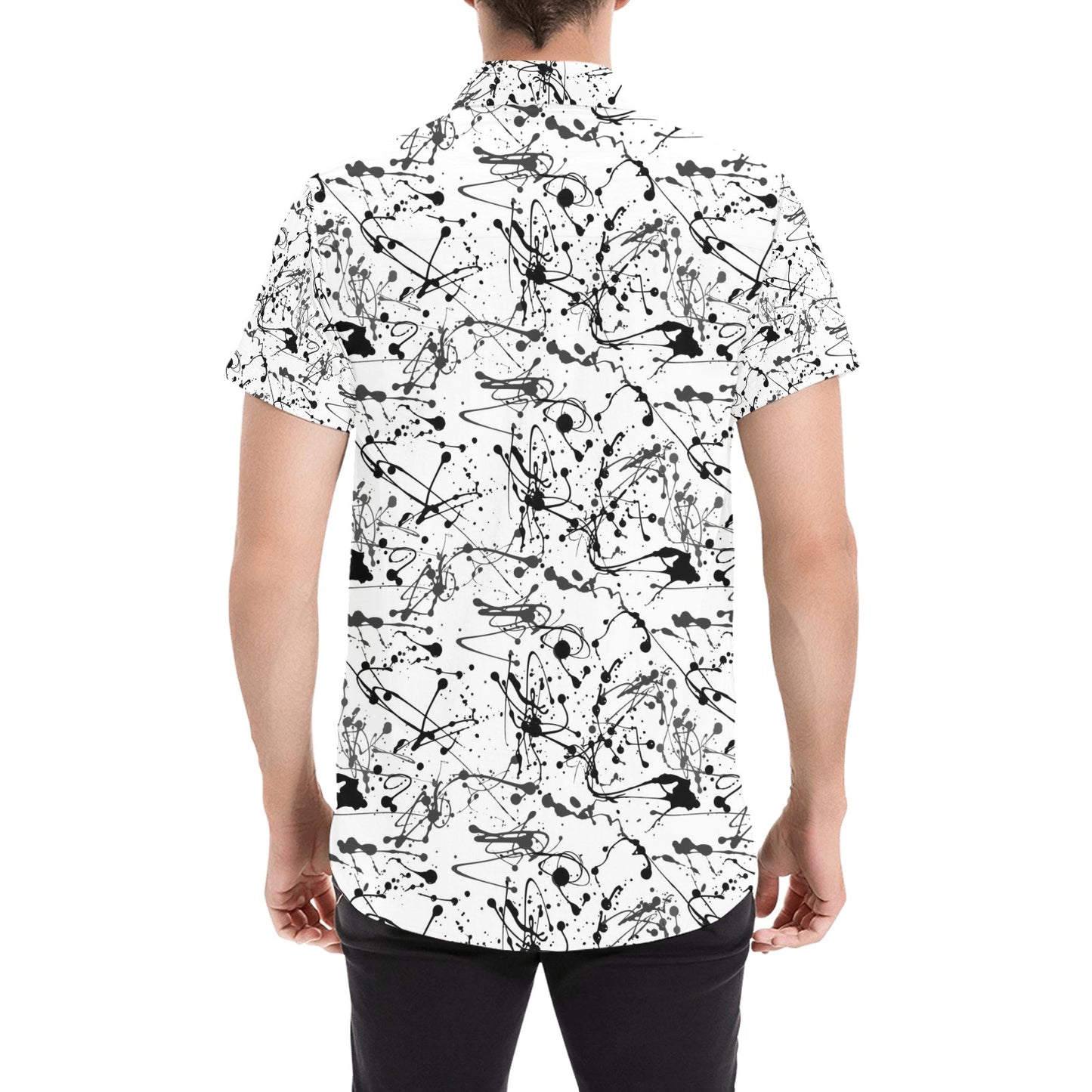 Splatter Print Design LKS305 Men Short Sleeve Button Up Shirt