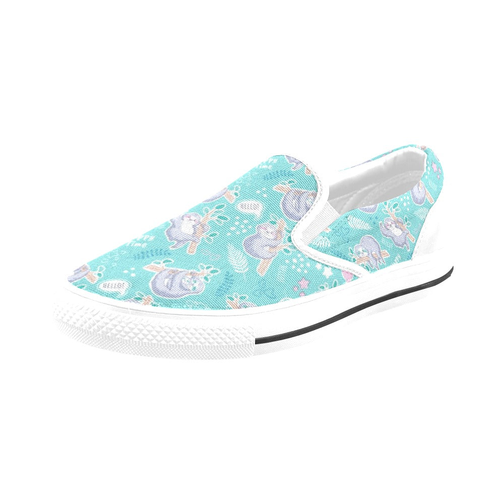 Sloth Print Design LKS309 White Slip Ons Canvas Women's Shoes