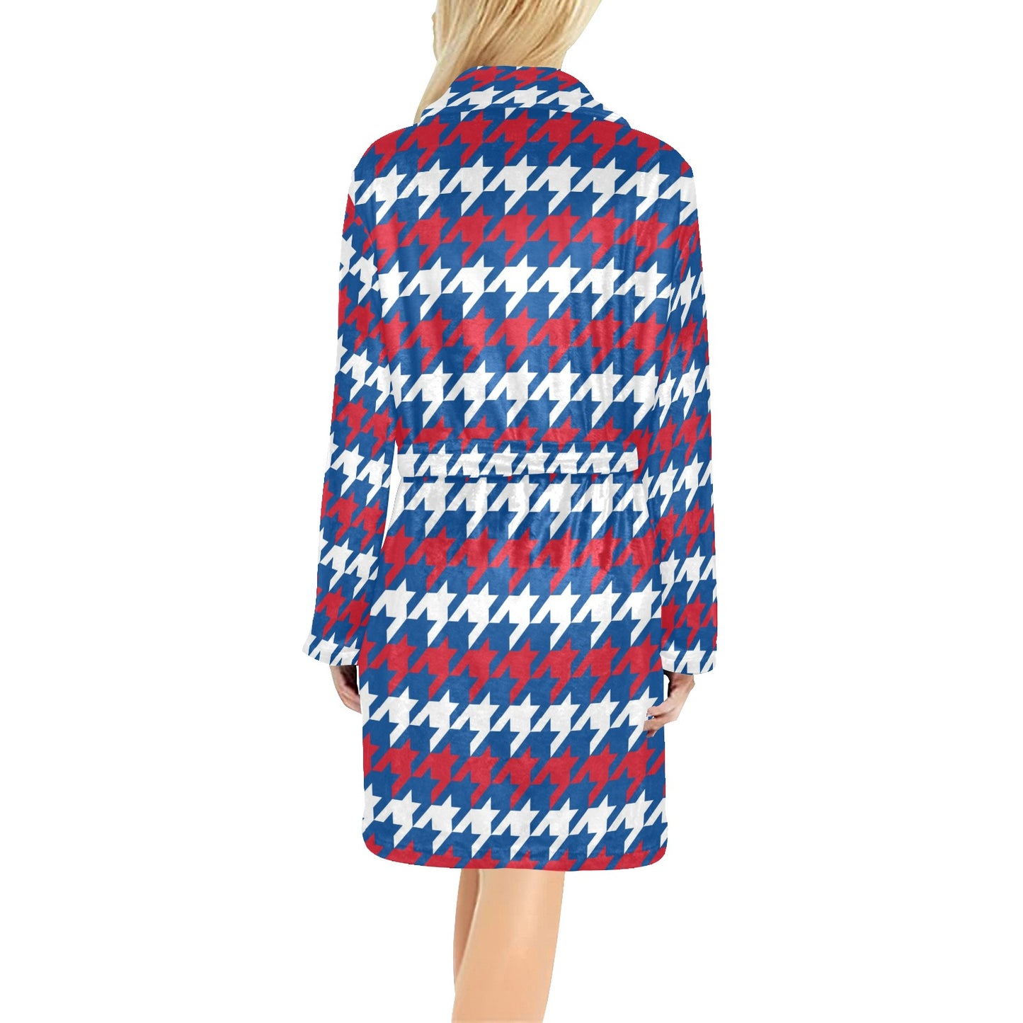 Patriotic Houndstooth Pattern Print Design A02 Women's Fleece Robe