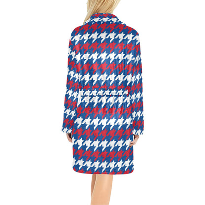 Patriotic Houndstooth Pattern Print Design A02 Women's Fleece Robe