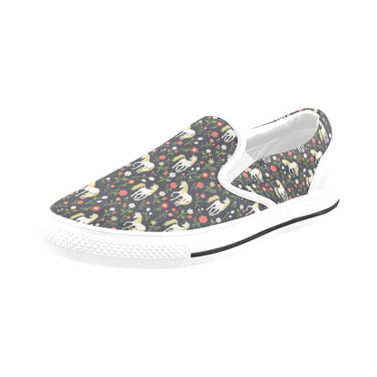 Unicorn Print Design LKS301 White Slip Ons Canvas Women's Shoes
