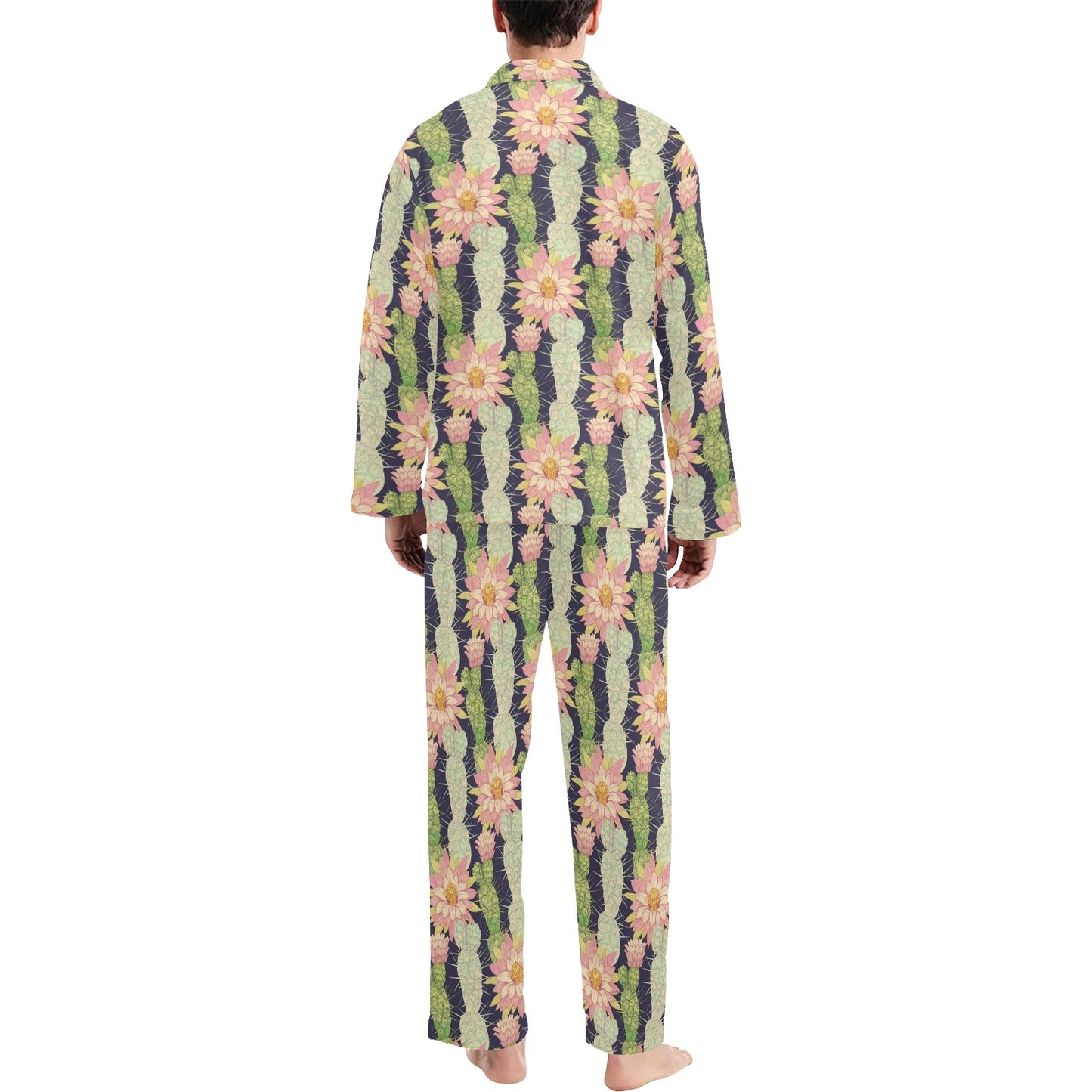 Cactus Pattern Print Design 01 Men's Long Pajama Set