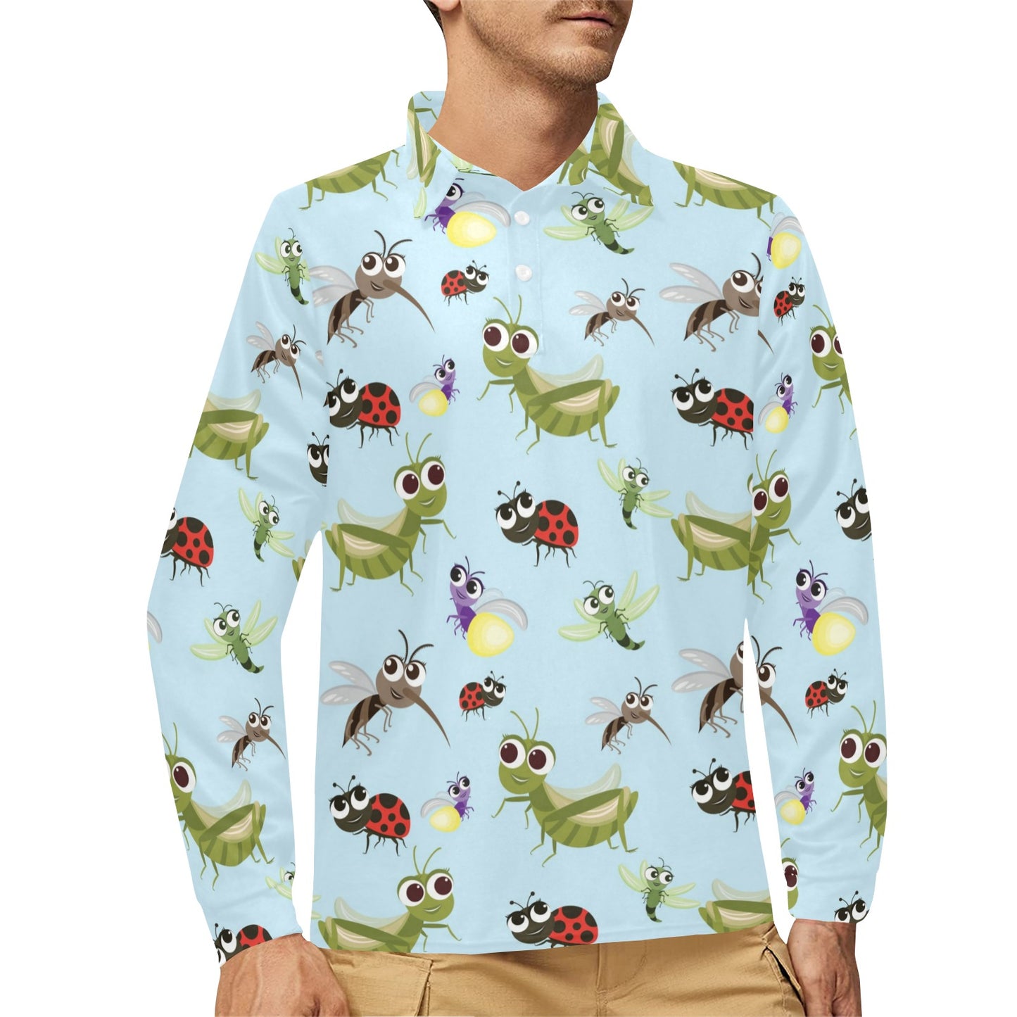Ladybug Pattern Print Design 01 Long Sleeve Polo Shirt For Men's