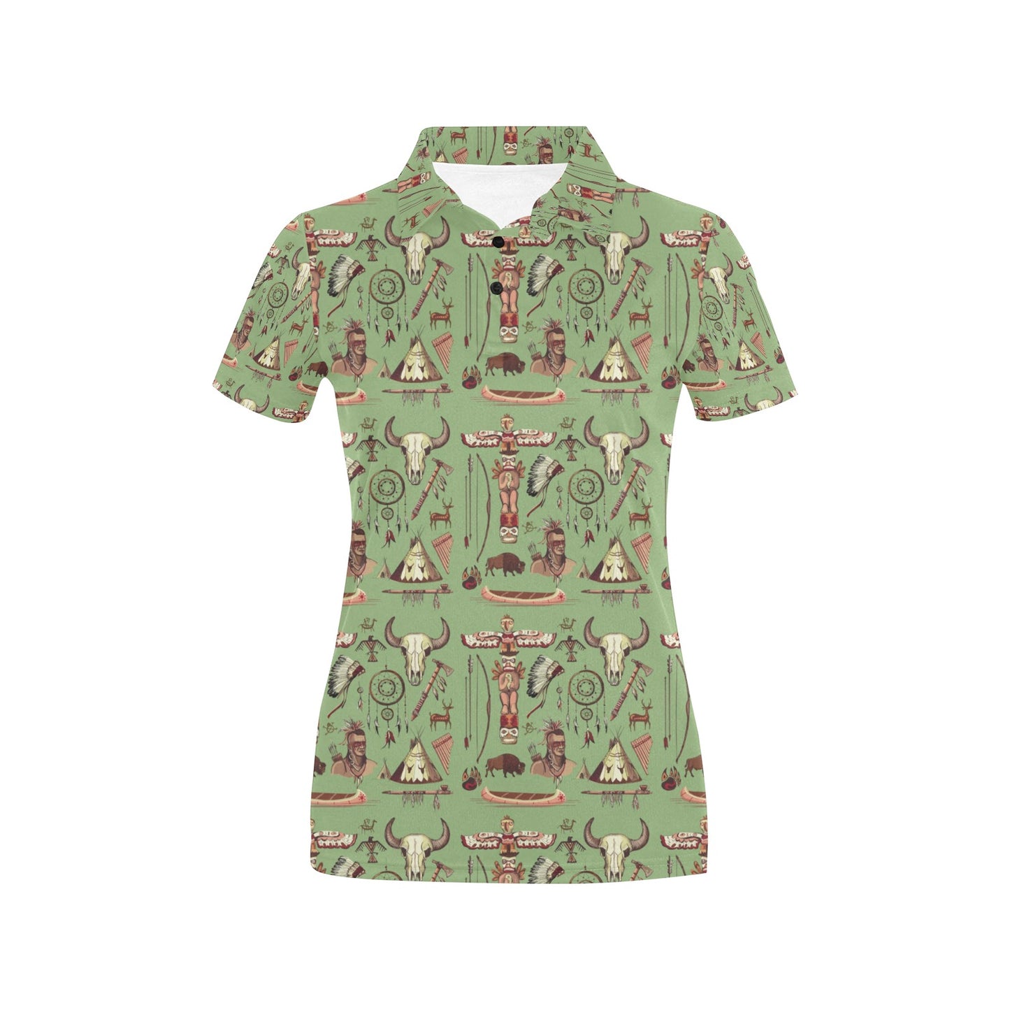 Native Indian Themed Design Print Women's Polo Shirt