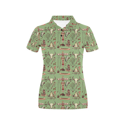 Native Indian Themed Design Print Women's Polo Shirt