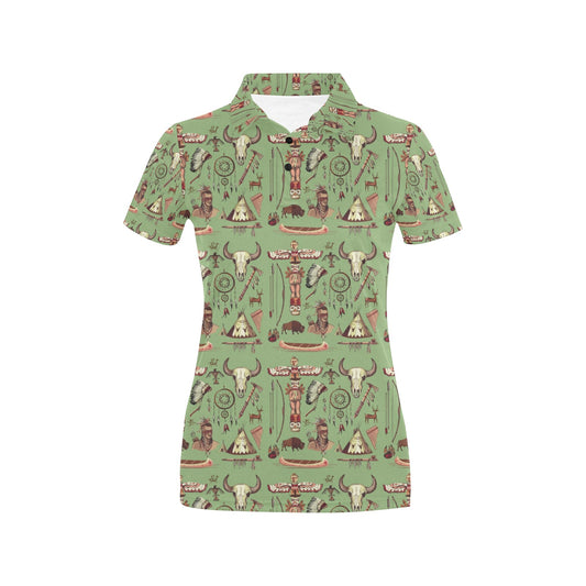Native Indian Themed Design Print Women's Polo Shirt