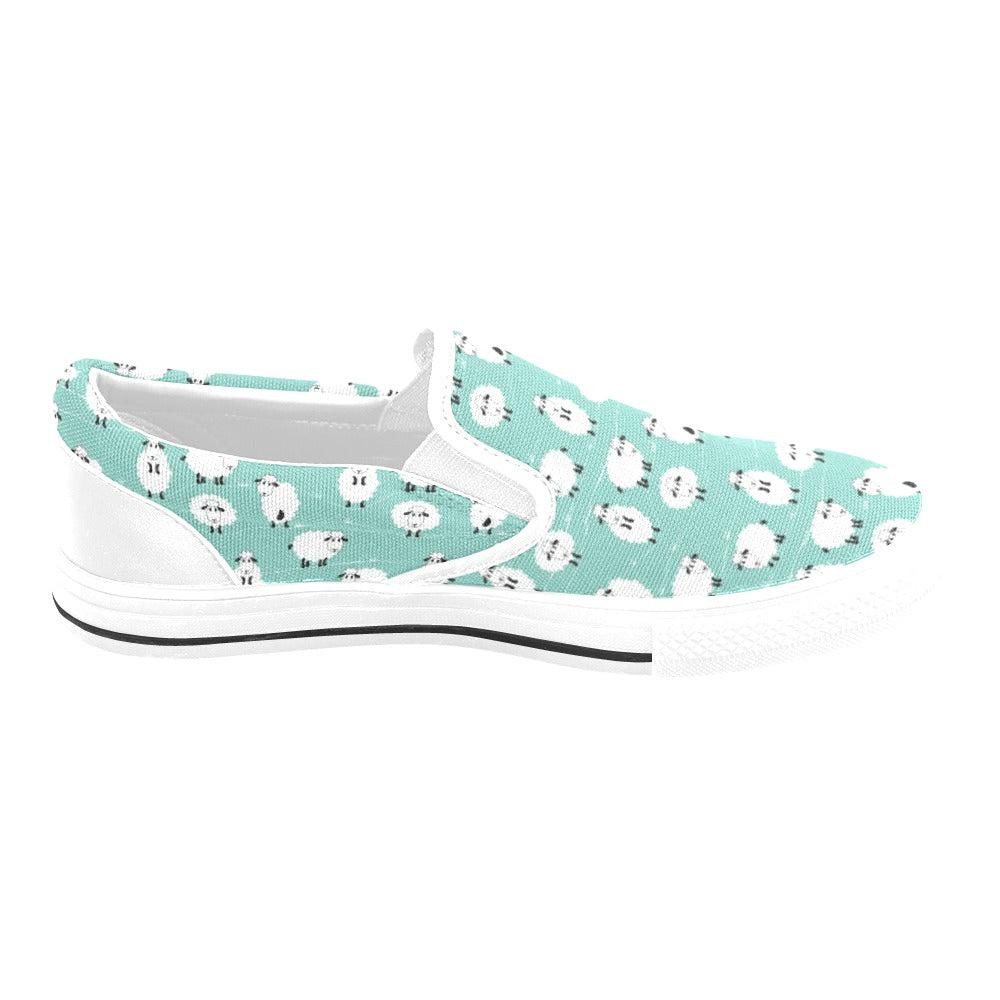 Sheep Print Design LKS404 White Slip Ons Canvas Women's Shoes