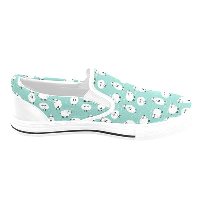 Sheep Print Design LKS404 White Slip Ons Canvas Women's Shoes