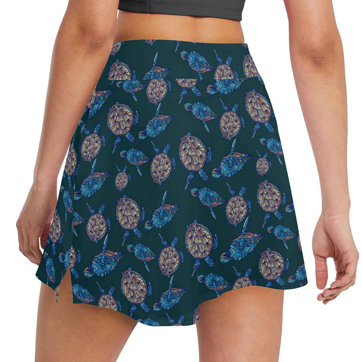 Sea Turtle Hand Drawn Blue Print 17" Golf & Pickleball Skort with Pockets