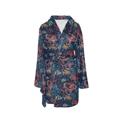 Underwater Giant Squid Print Design LKS302 Women's Fleece Robe