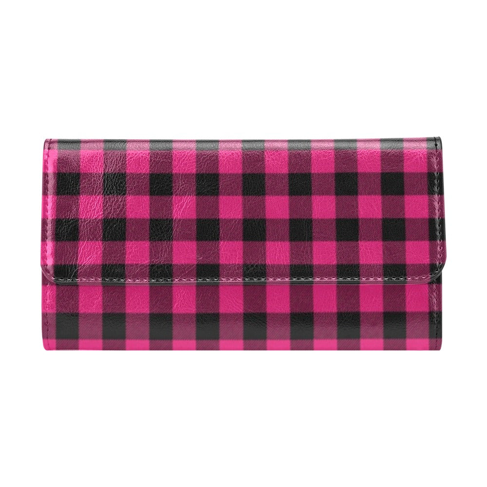 Pink Tartan Plaid Pattern Women's Trifold Wallet