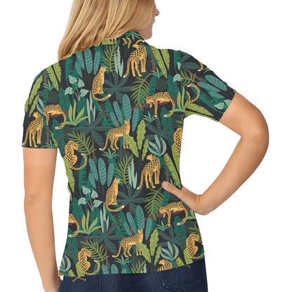 Jaguar Jungle Pattern Print Design 03 Women's Polo Shirt