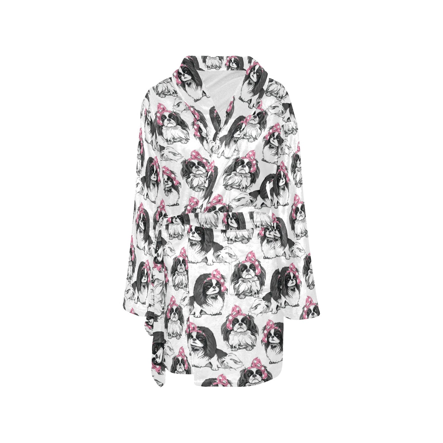 Japanese Chin Pattern Print Design 01 Women's Fleece Robe