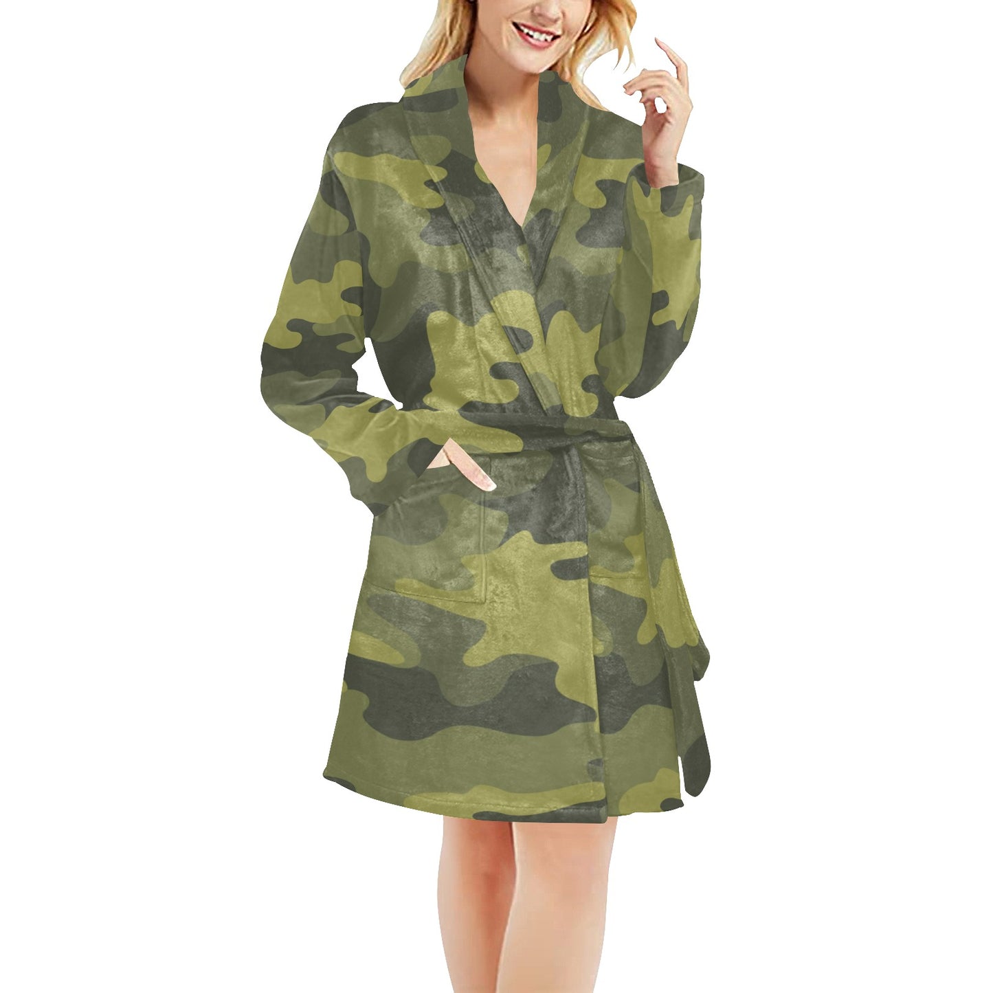 Military Camouflage Pattern Print Design 02 Women's Fleece Robe