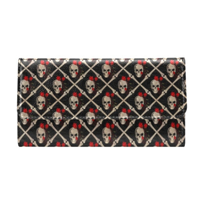 Skull Roses Bone Design Themed Print Women's Trifold Wallet