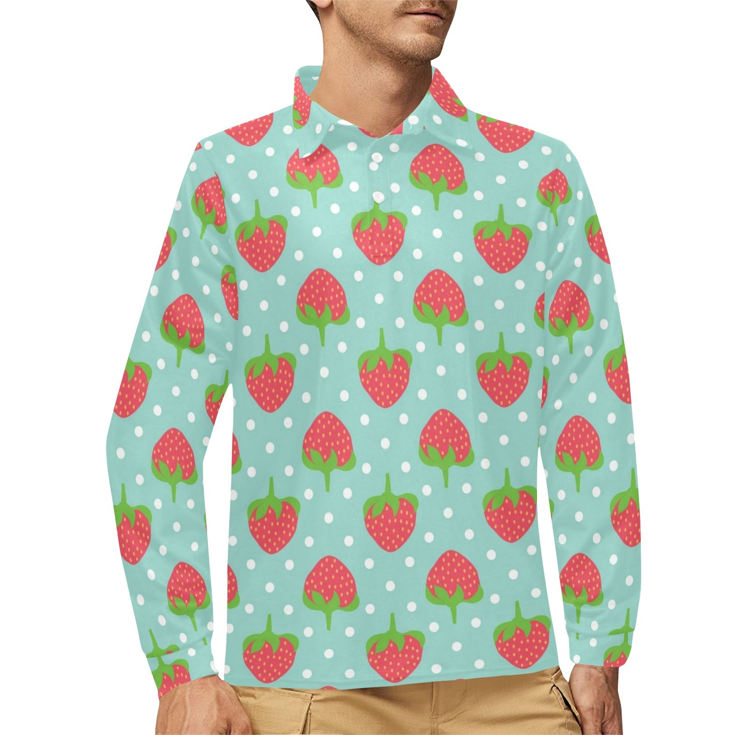 Strawberry Pattern Print Design SB06 Long Sleeve Polo Shirt For Men's