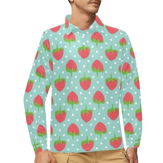 Strawberry Pattern Print Design SB06 Long Sleeve Polo Shirt For Men's