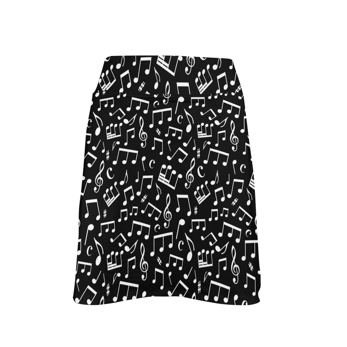 Music Note Black white Themed Print Women's Golf Skirt with Pocket