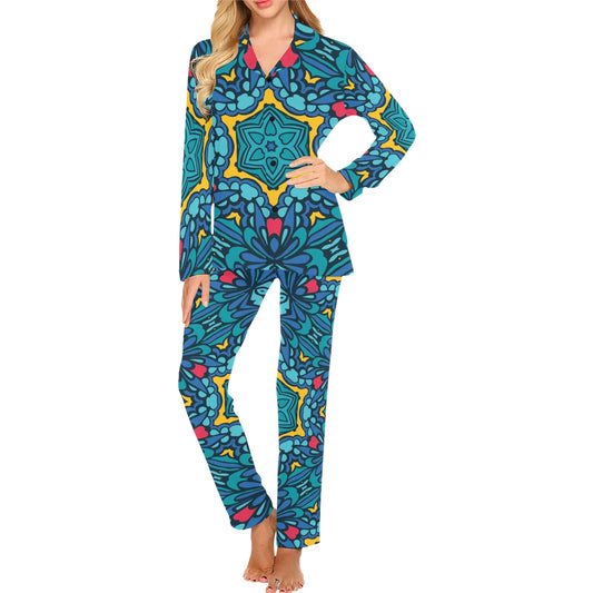 Kaleidoscope Pattern Print Design 04 Women's Long Pajama Set