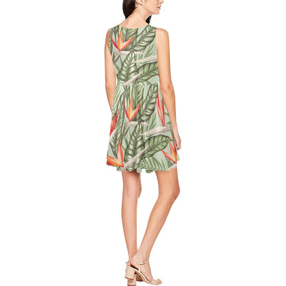 Bird Of Paradise Pattern Print Design BOP08 Sleeveless Dress