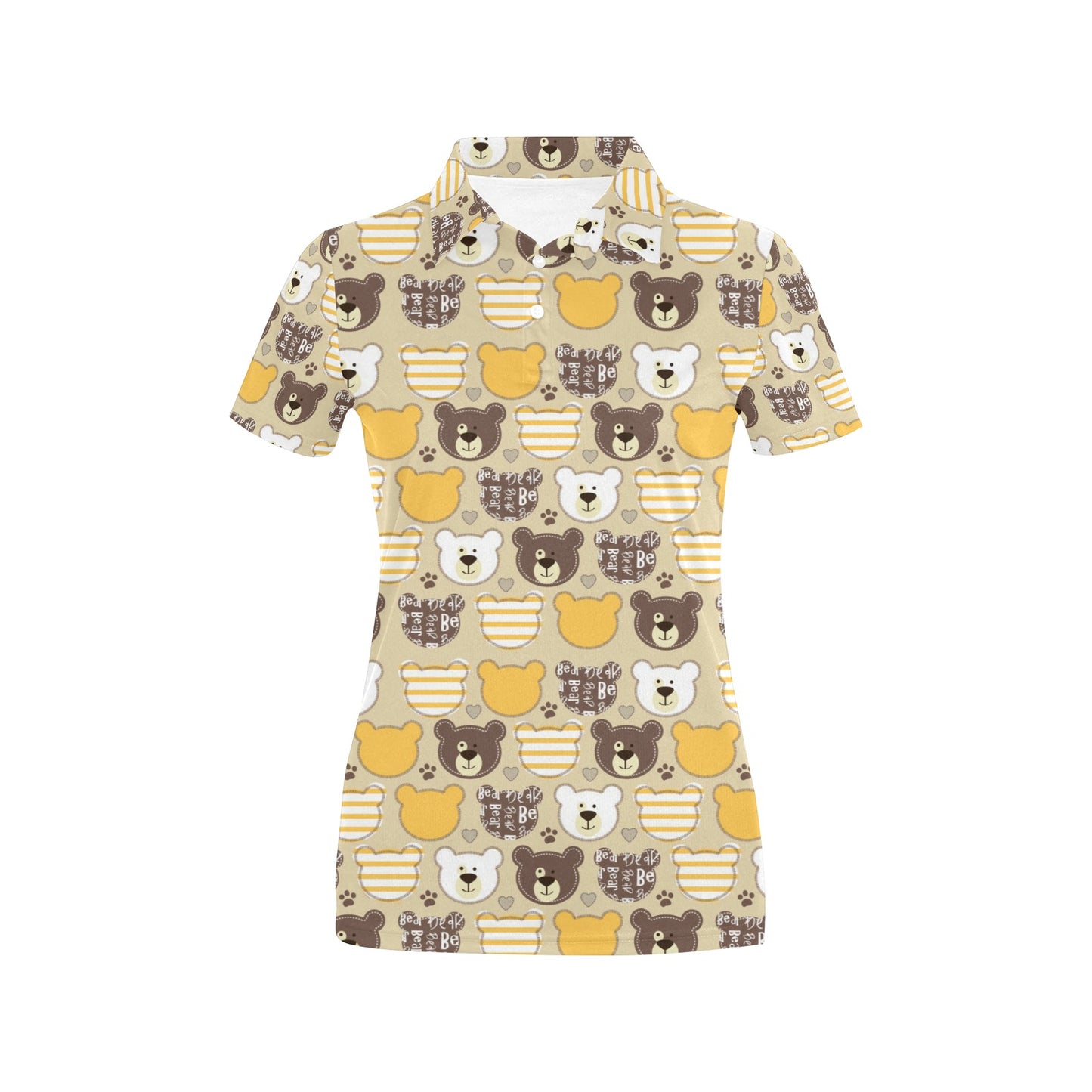 Bear PatchworkPattern Print Design 01 Women's Polo Shirt