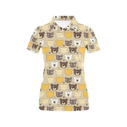 Bear PatchworkPattern Print Design 01 Women's Polo Shirt