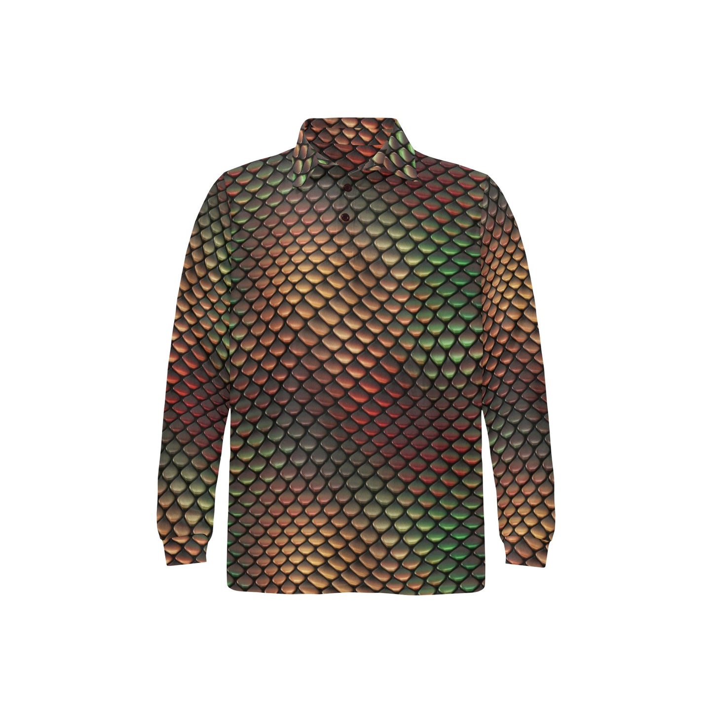 Snake Skin Colorful Print Long Sleeve Polo Shirt For Men's