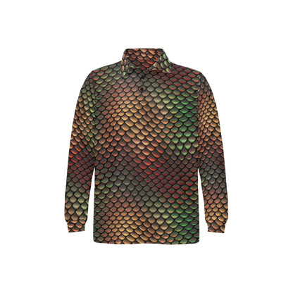 Snake Skin Colorful Print Long Sleeve Polo Shirt For Men's