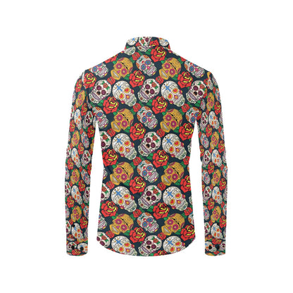 Sugar Skull Print Design LKS306 Men's Long Sleeve Dress Shirt