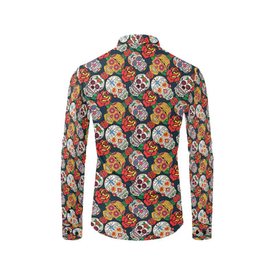 Sugar Skull Print Design LKS306 Men's Long Sleeve Dress Shirt