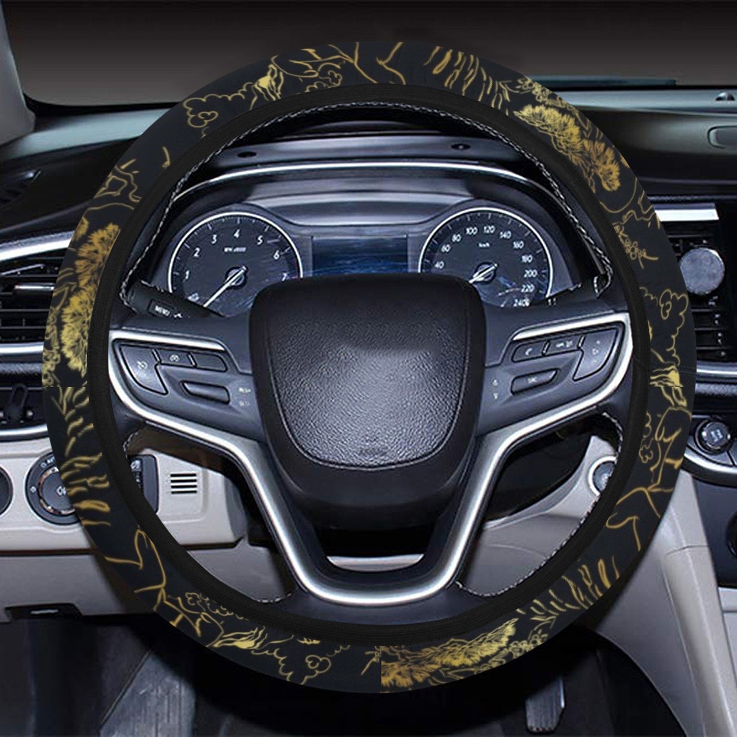Tiger Japan Style Print Design LKS305 Steering Wheel Cover with Elastic Edge
