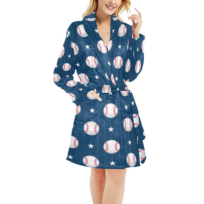 Baseball Star Print Pattern Women's Fleece Robe