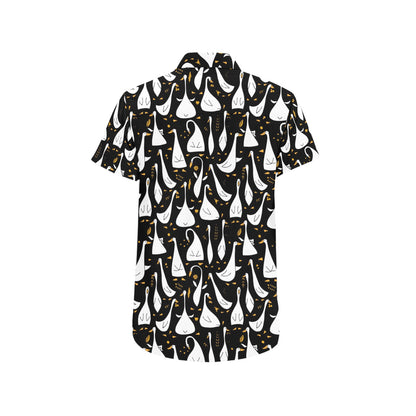 Goose Print Design LKS401 Men Short Sleeve Button Up Shirt