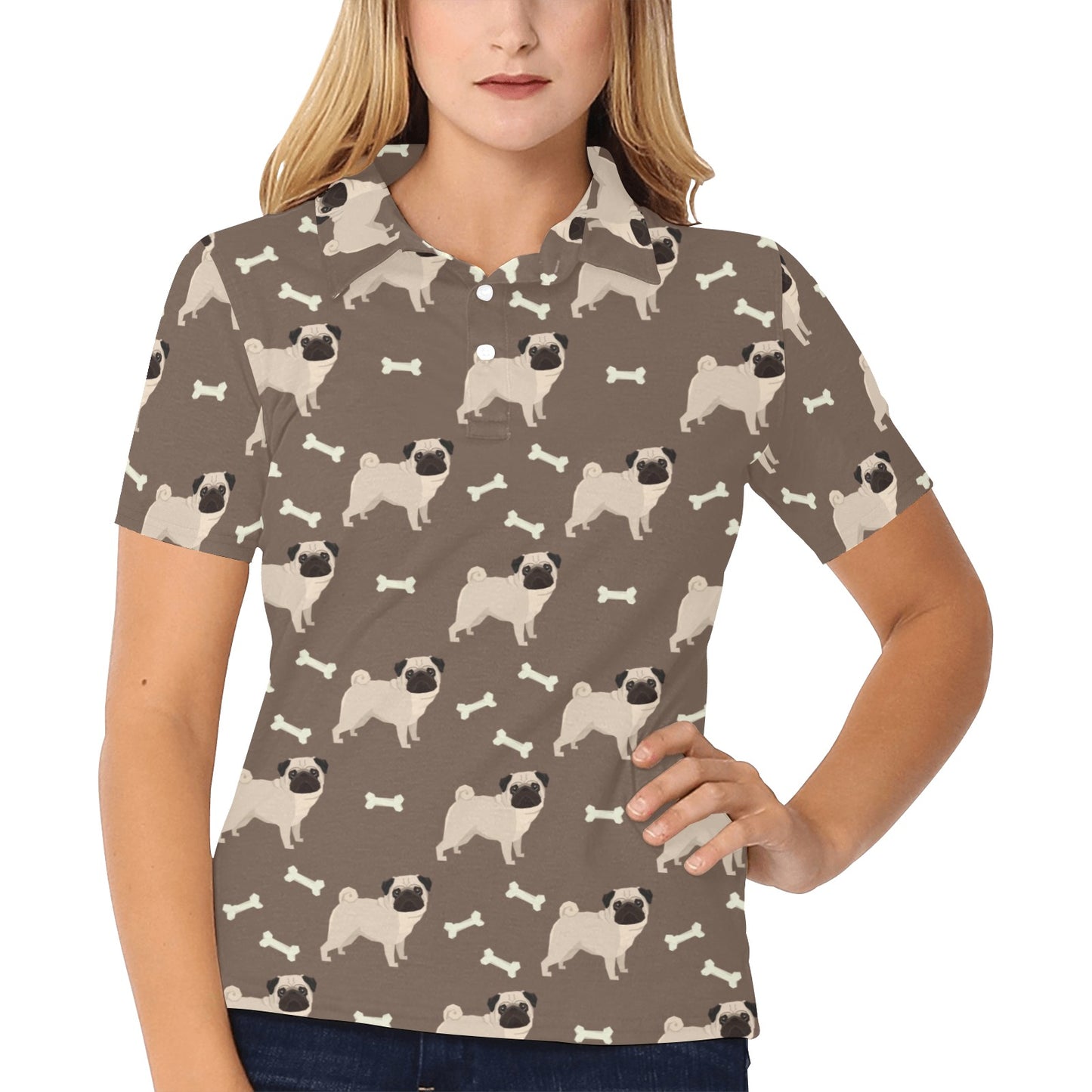Pug Pattern Print Design A02 Women's Polo Shirt