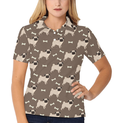 Pug Pattern Print Design A02 Women's Polo Shirt