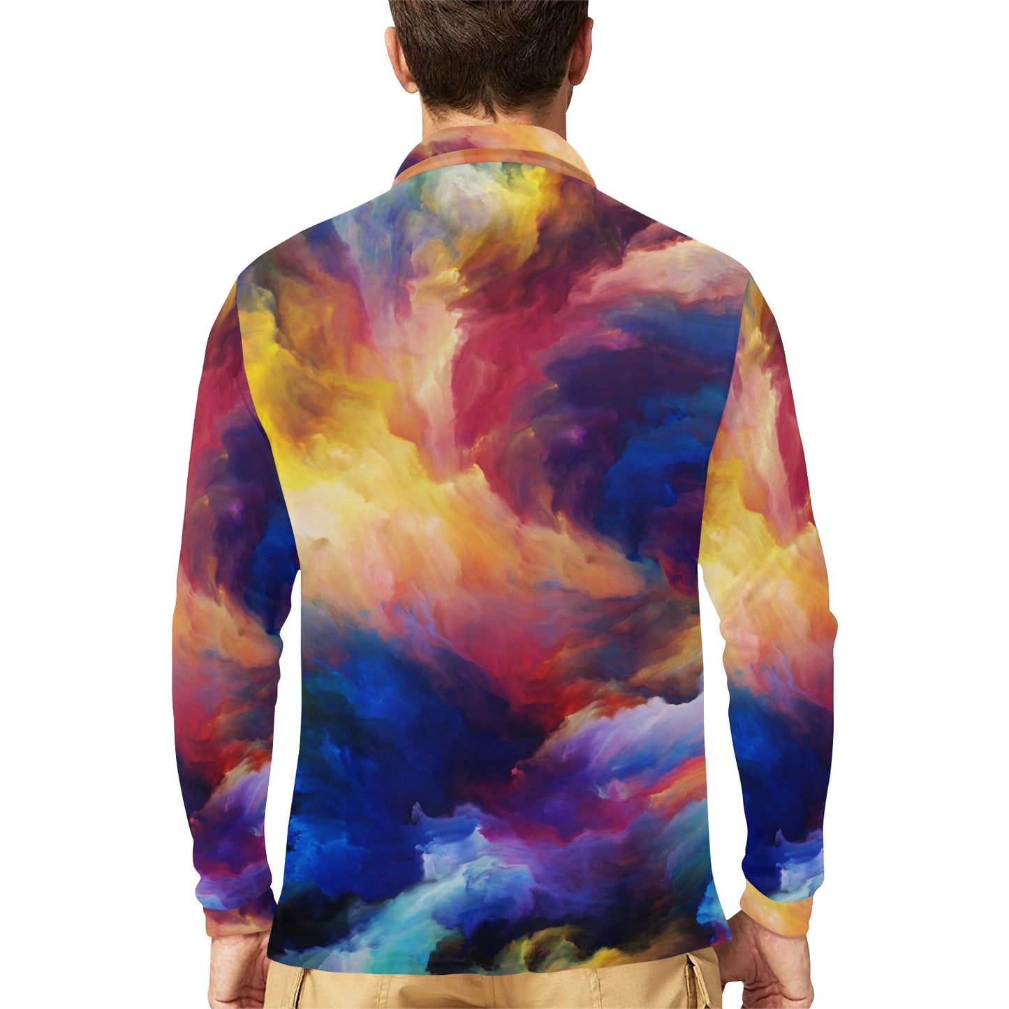 Vortex Twist Swirl Water Color Design Long Sleeve Polo Shirt For Men's