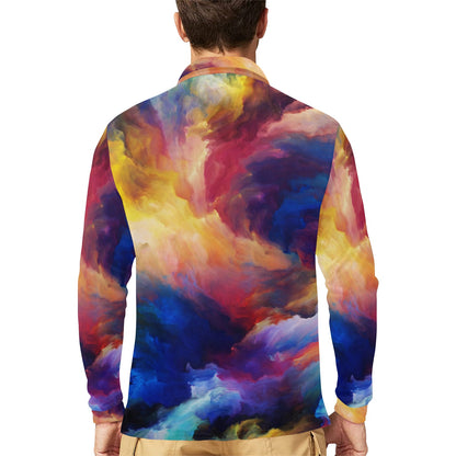 Vortex Twist Swirl Water Color Design Long Sleeve Polo Shirt For Men's