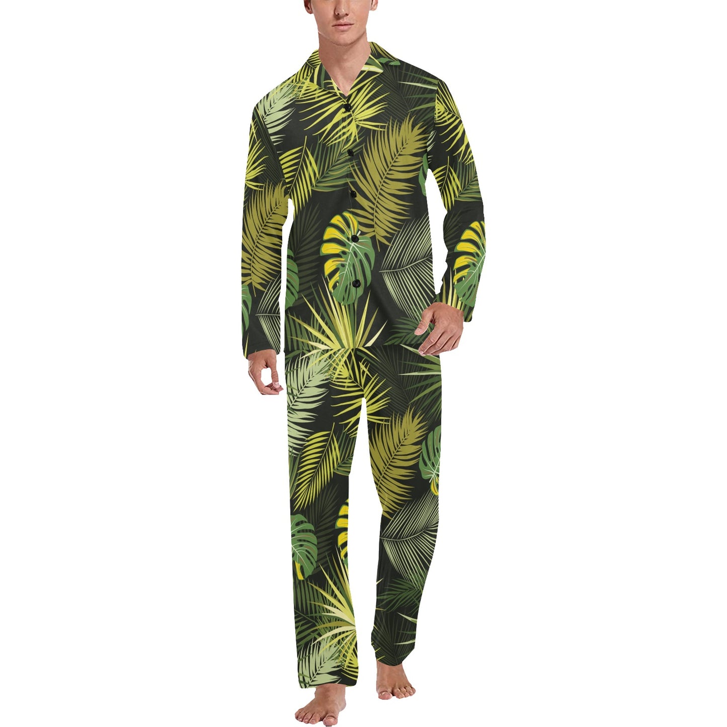 Palm Leaf Pattern Print Design A05 Men's Long Pajama Set
