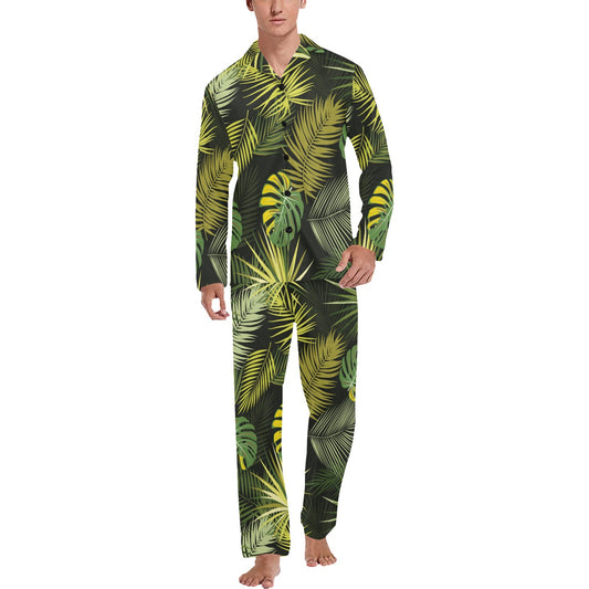 Palm Leaf Pattern Print Design A05 Men's Long Pajama Set