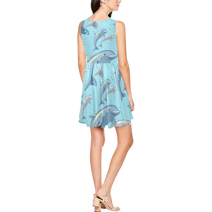 Dolphin Print Pattern Sleeveless Dress