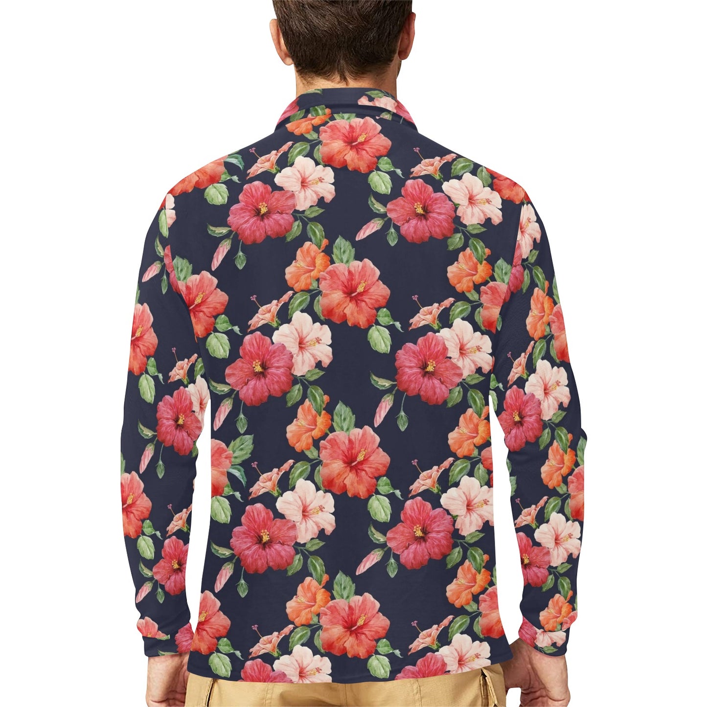 Tropical Flower Pattern Print Design TF020 Long Sleeve Polo Shirt For Men's