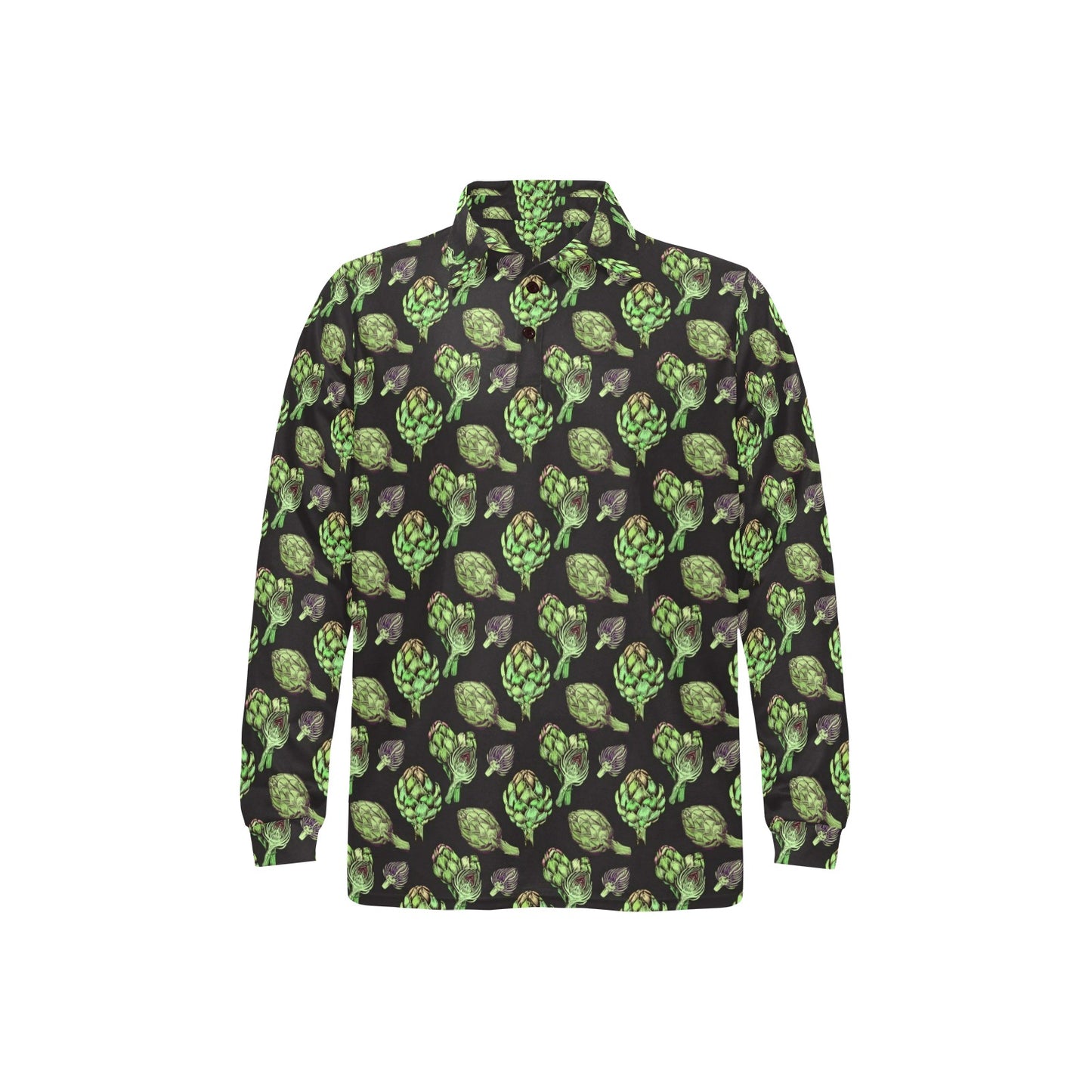Artichoke Pattern Print Design 02 Long Sleeve Polo Shirt For Men's